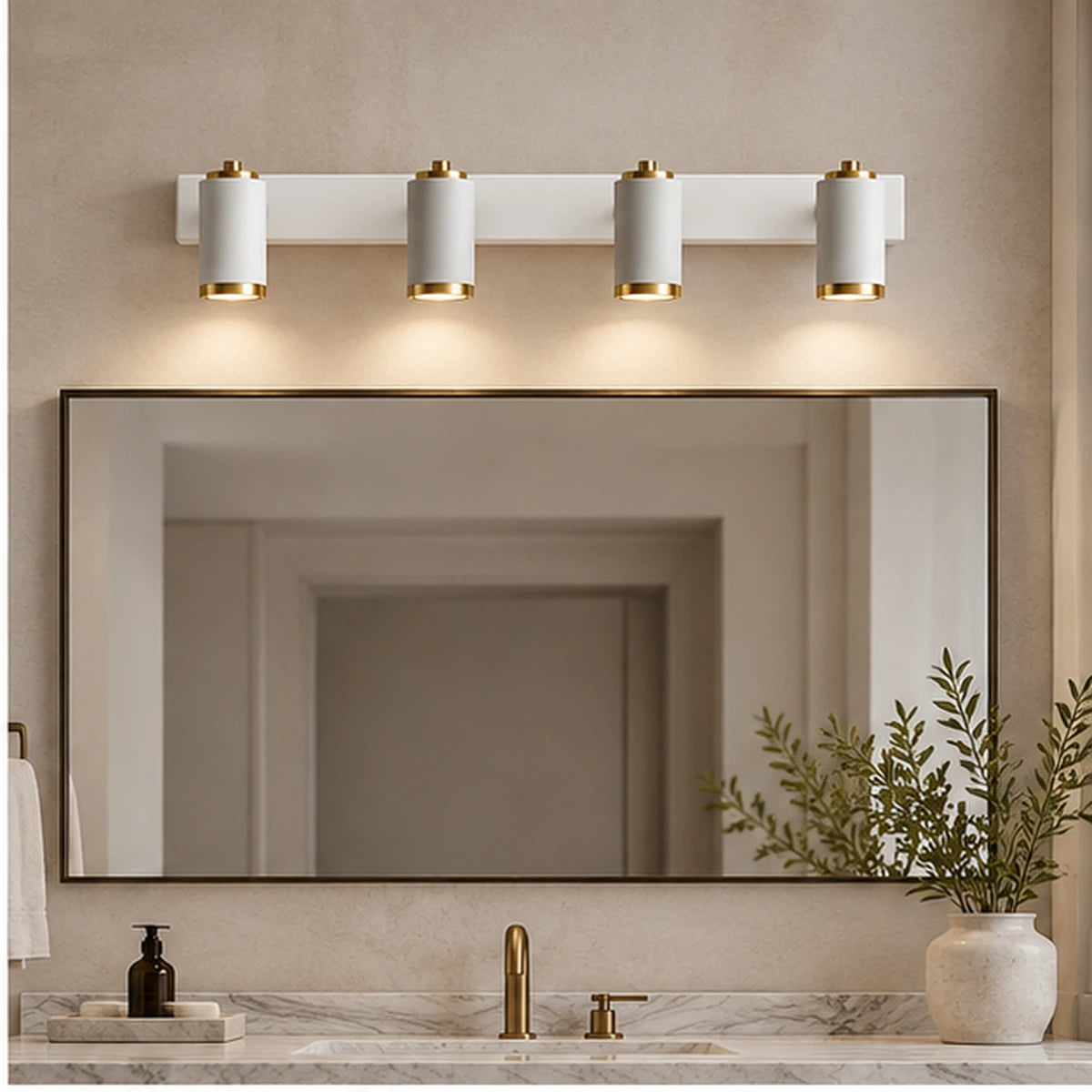Four-light picture light above a mirror