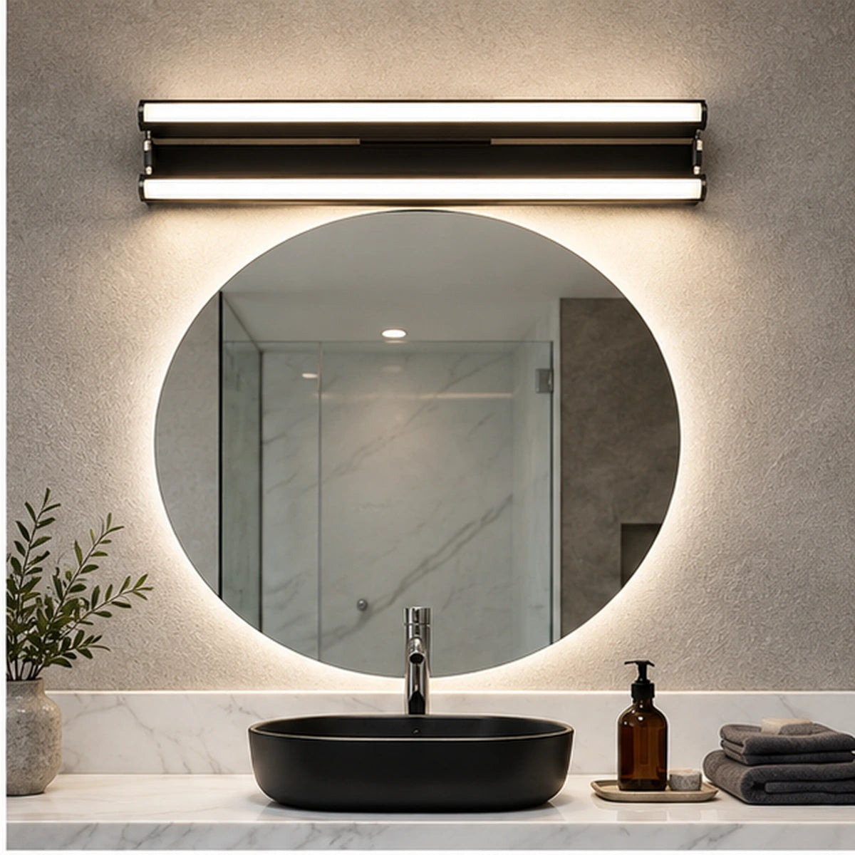 Adjustable mirror light above a mirror