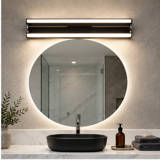 Adjustable mirror light above a mirror