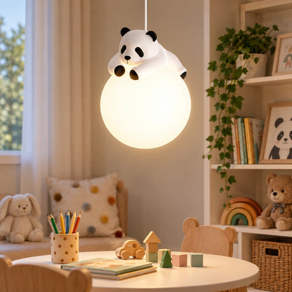 Panda Hug Globe Pendant above a children's activity area
