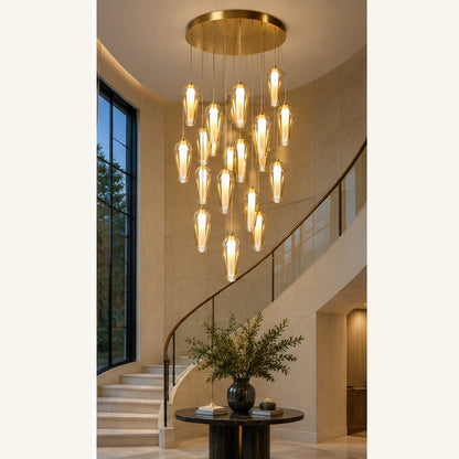 Gold amber capsule cluster in a stairwell