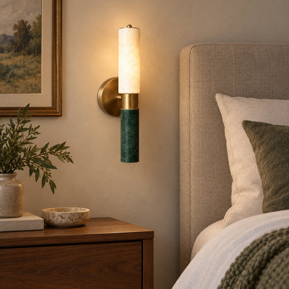 Axis Green Stone Wall Lamp, generated styled bedroom bedside scene based on real product video