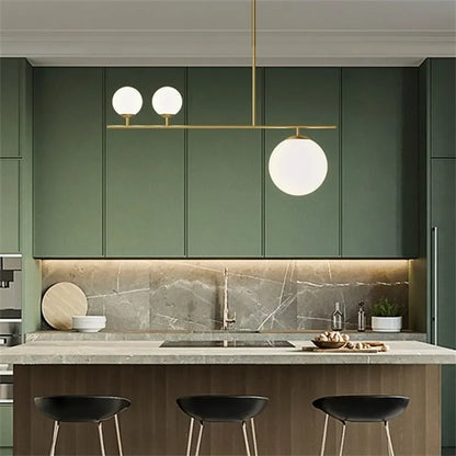 B&B Solara Linear Globe Light– 3 Globe Glass Chandelier (8” Rod Design)