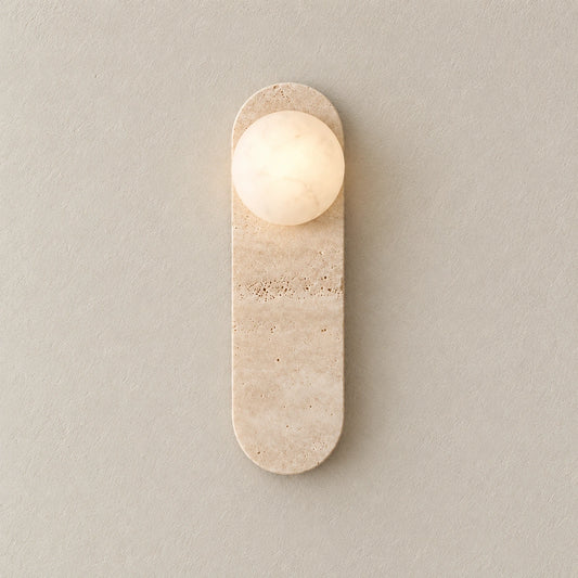 Travis Track 1 Light - generated full-fixture hero in travertine and white translucent stone