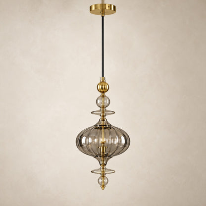 Ornate smoke-glass and gold single pendant, full product hero