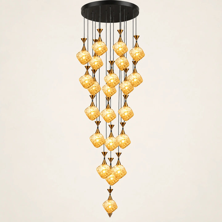 Bliss & Birch Amber Glass Double-Height Cluster Chandelier