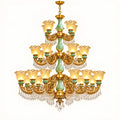 Illustration of grand three-tier crystal chandelier; scale, light output and weather-exposure suitability unverified