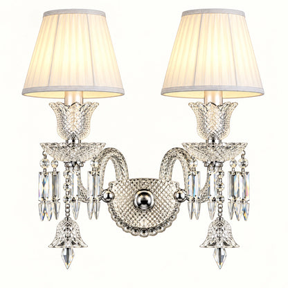 Crystal accent double-shade wall sconce with matching ivory shades
