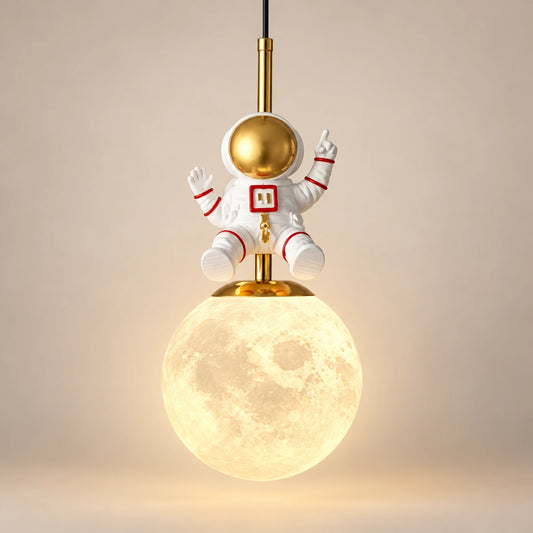Astronaut globe pendant on a warm studio background