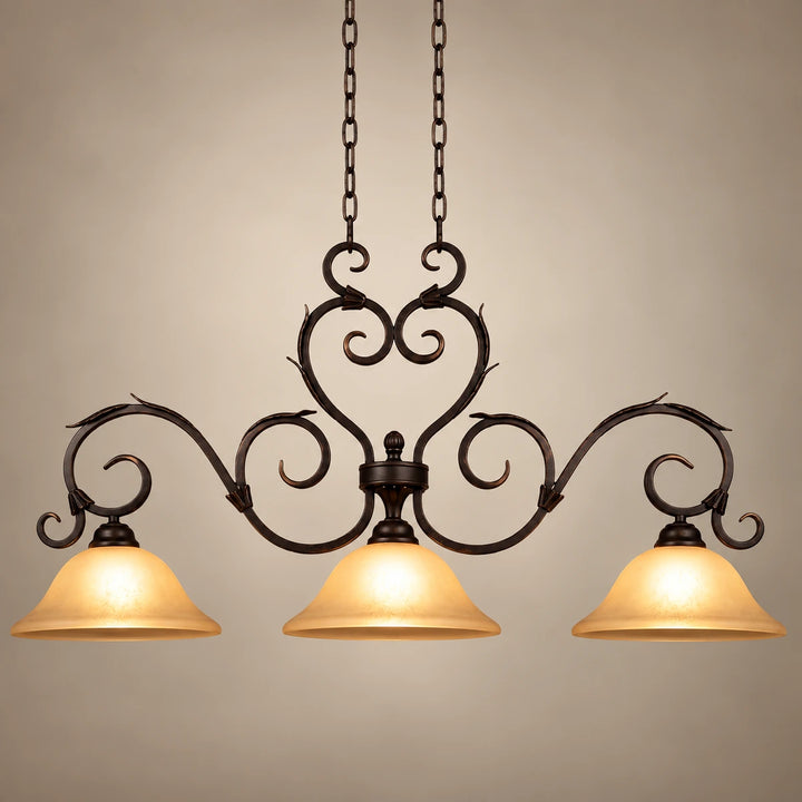 Bliss & Birch Antique Scroll Three-Shade Linear Pendant