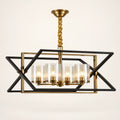 Geometric four-light lantern pendant on a warm studio background