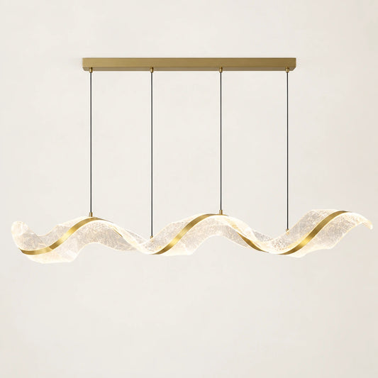 Sculptural wave LED chandelier on a warm studio background