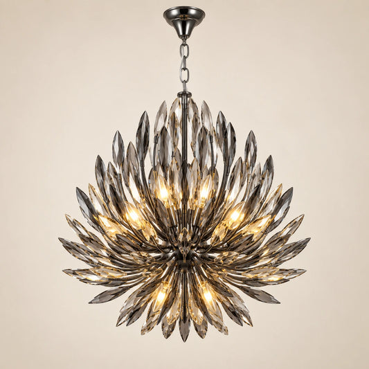 Smoke crystal branch chandelier on a warm studio background