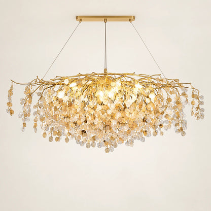 Grand botanical crystal chandelier on a warm studio background