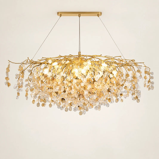 Grand botanical crystal chandelier on a warm studio background