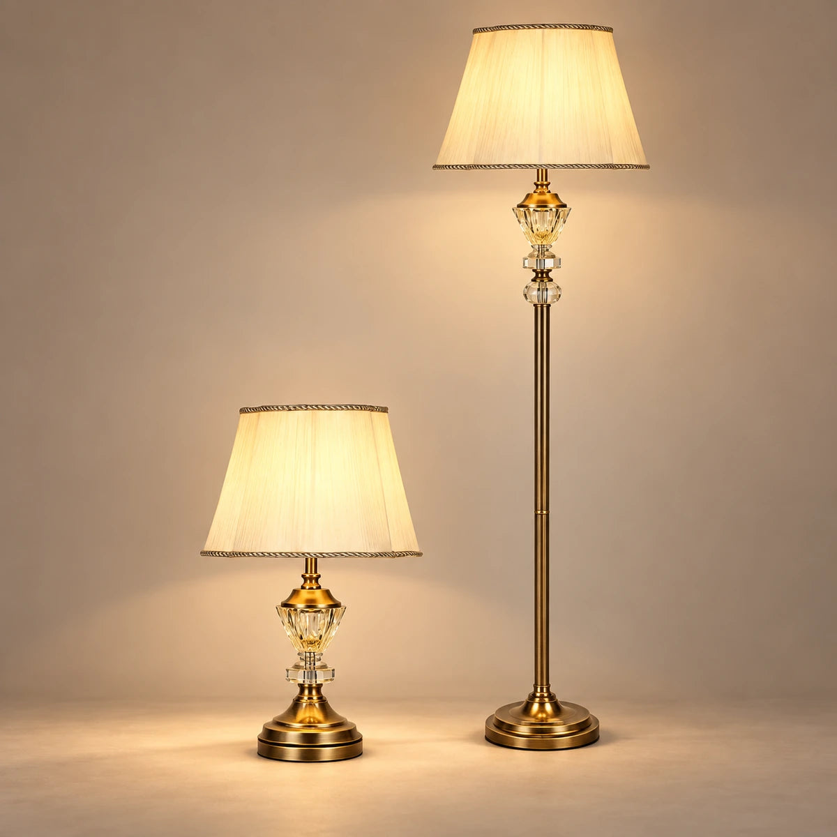Crystal accent lamp in coordinated table and floor formats