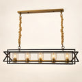 Rectangular glass-frame chandelier on a warm studio background
