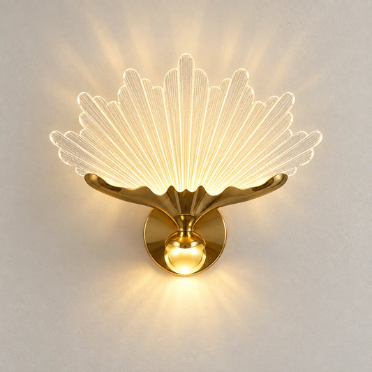 Radiant fan illuminated wall art on a warm studio wall