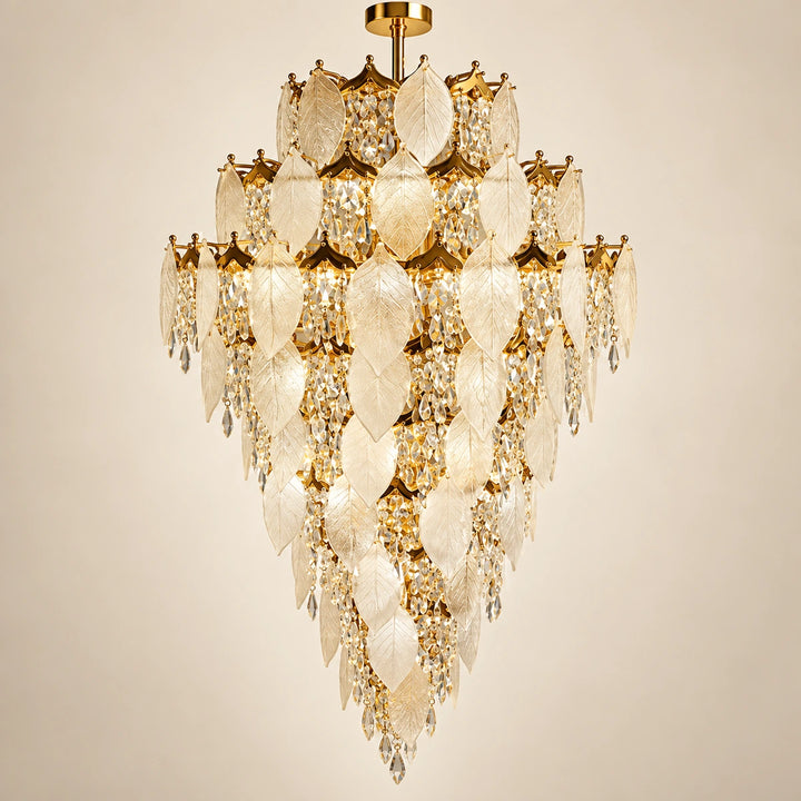 Bliss & Birch Grand Frosted Leaf Double-Height Chandelier