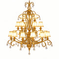Illustration of scroll-arm three-tier chandelier; scale, light output and weather-exposure suitability unverified