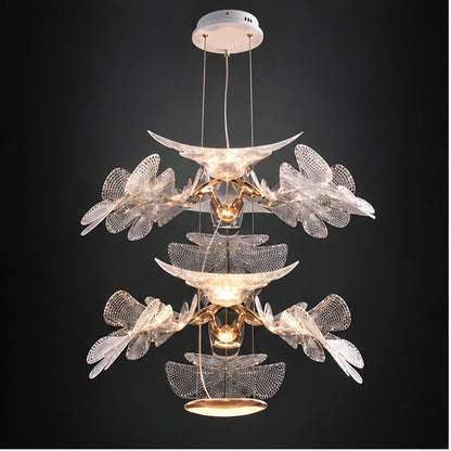 Clear three-tier botanical chandelier