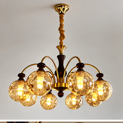 Eight-globe amber arm chandelier