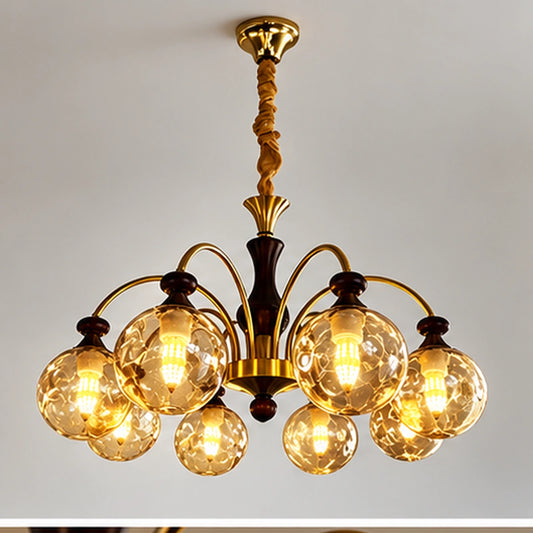 Eight-globe amber arm chandelier