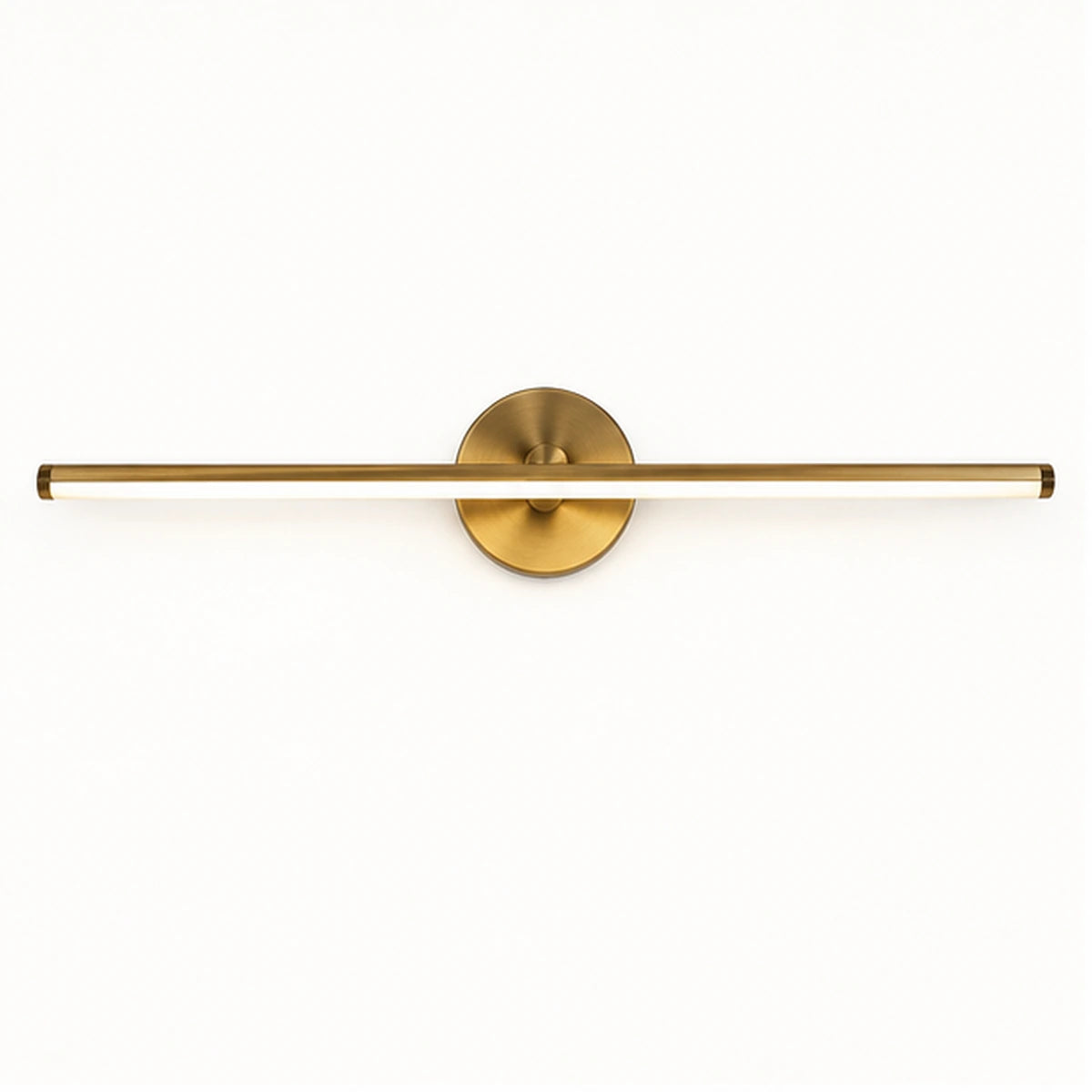 Antique brass round-mount linear mirror light