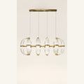 Antique brass ribbed glass linear chandelier