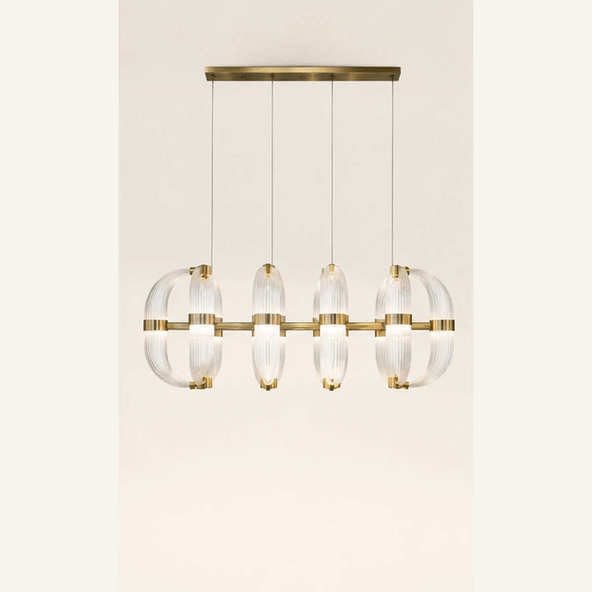 Antique brass ribbed glass linear chandelier