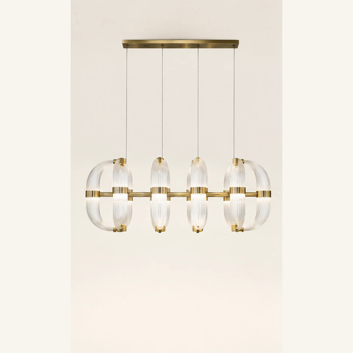 Bliss & Birch Antique Brass Ribbed Glass Linear Chandelier