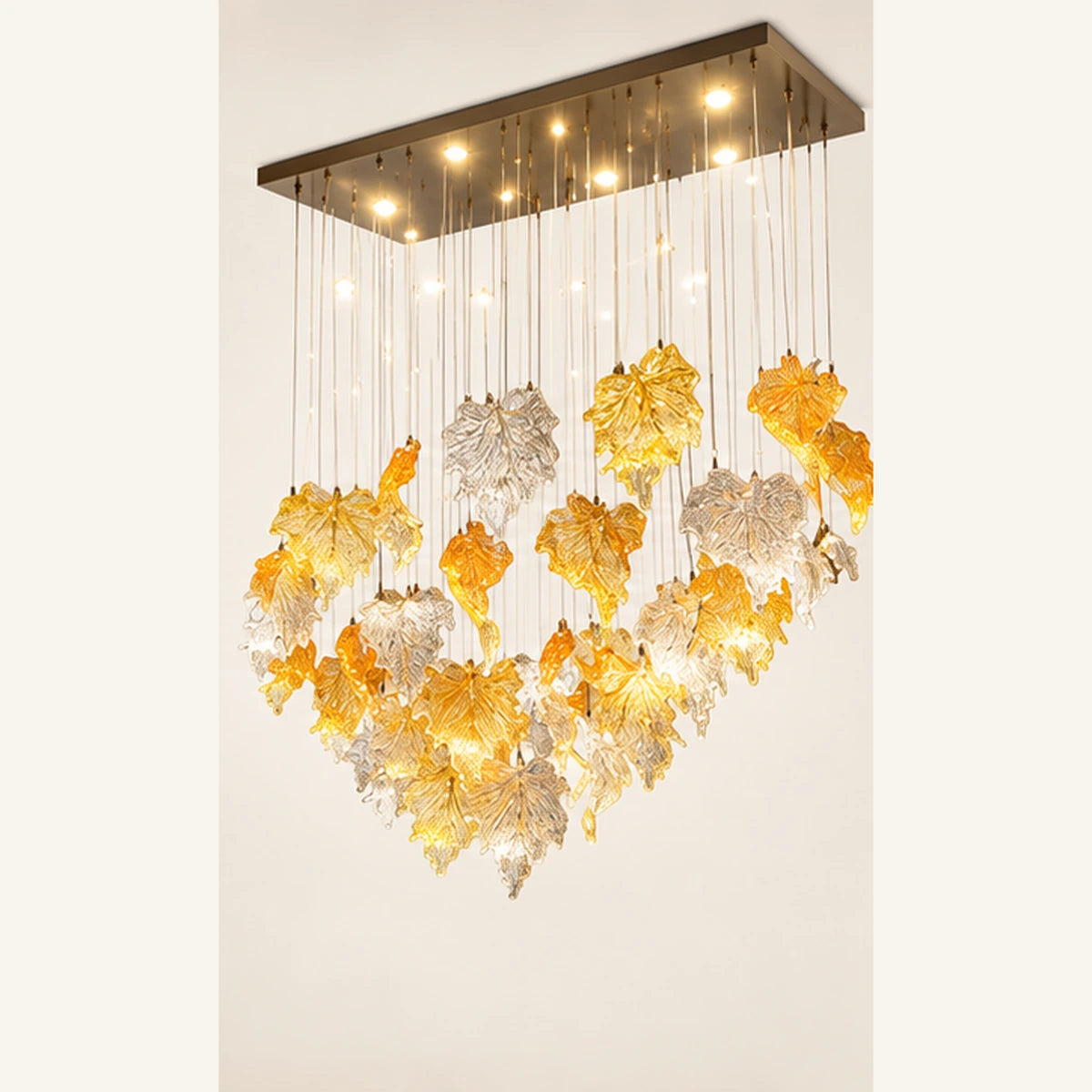 Amber clear ruffled glass cluster chandelier
