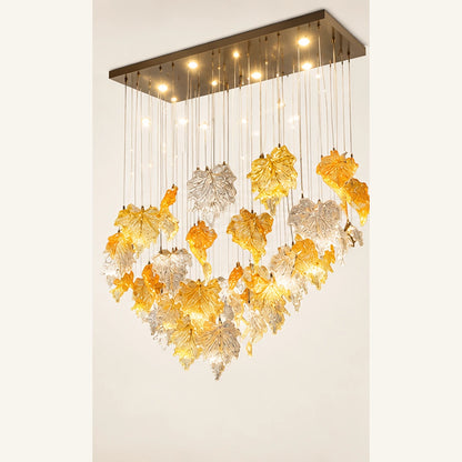 Amber clear ruffled glass cluster chandelier