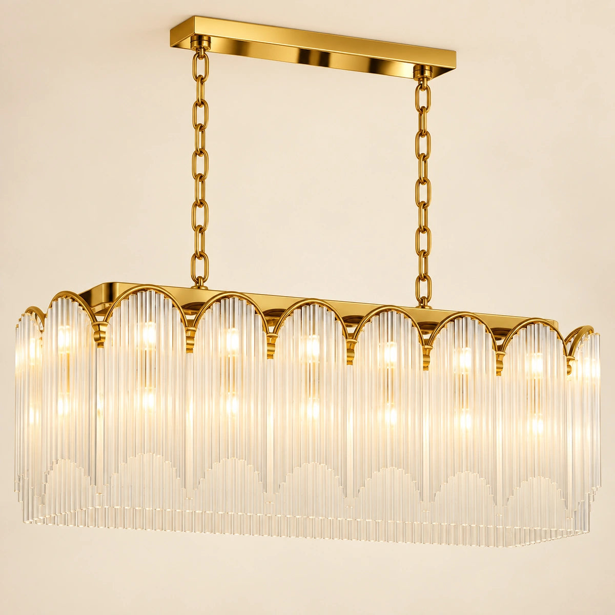 Gold frosted glass scalloped linear chandelier
