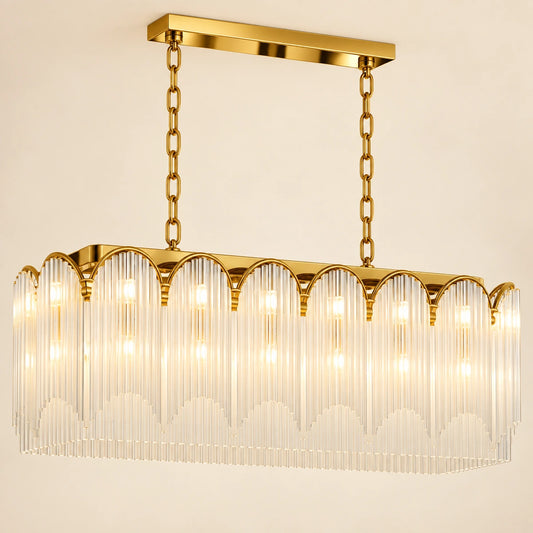 Gold frosted glass scalloped linear chandelier