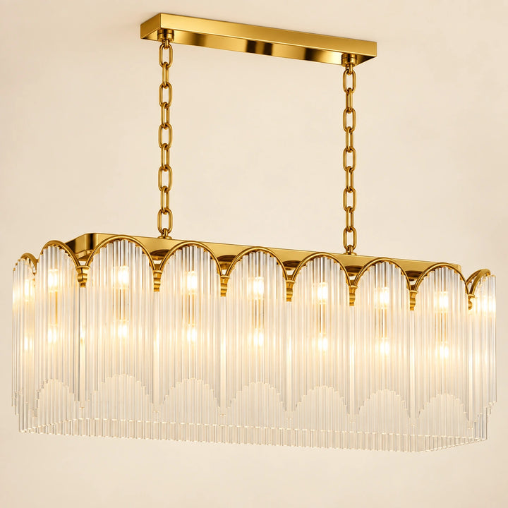 Bliss & Birch Gold Frosted Glass Scalloped Linear Chandelier