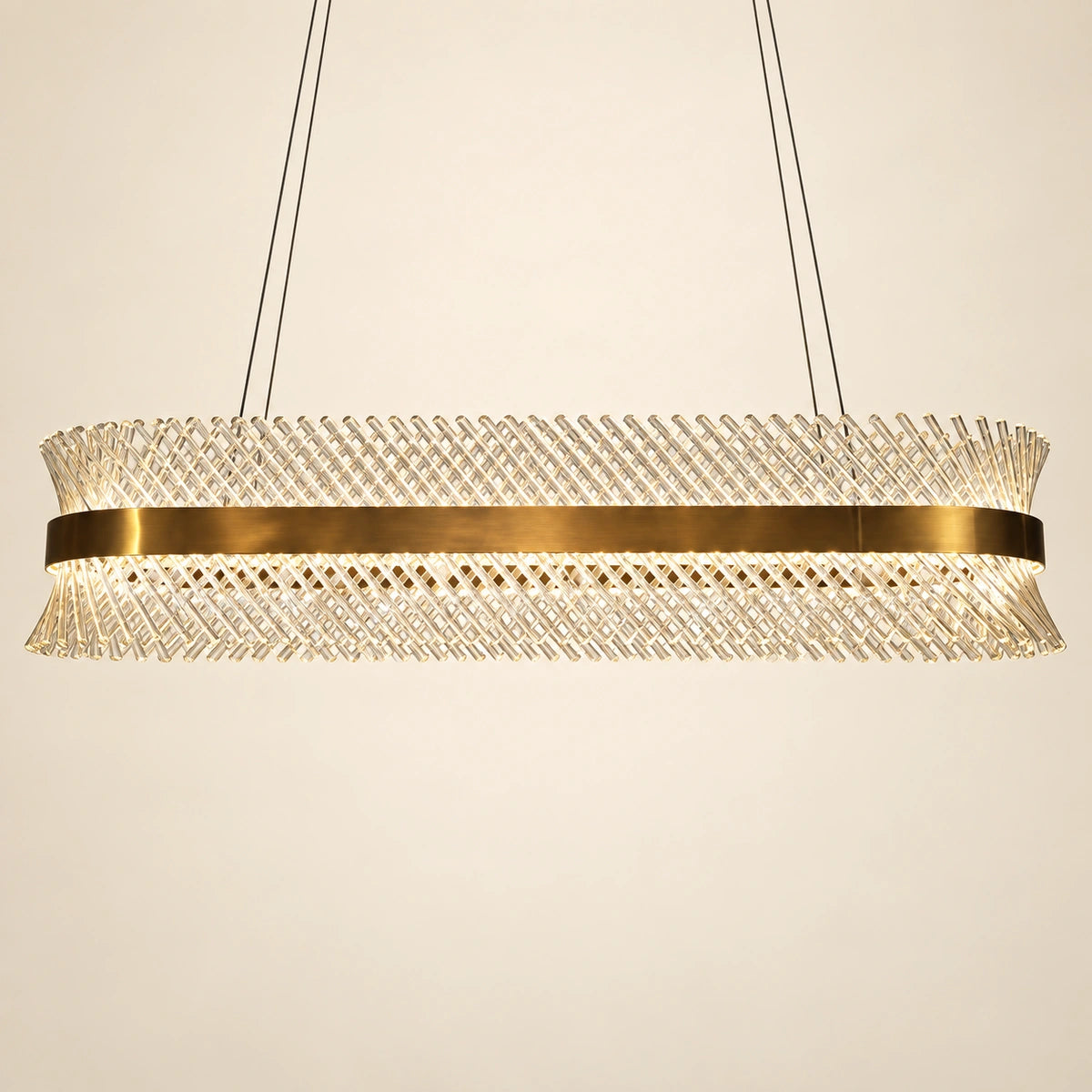 Antique brass clear glass lattice linear chandelier