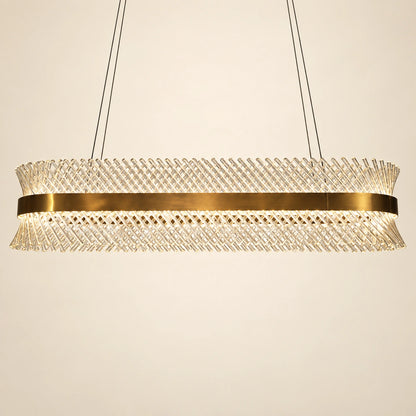 Antique brass clear glass lattice linear chandelier