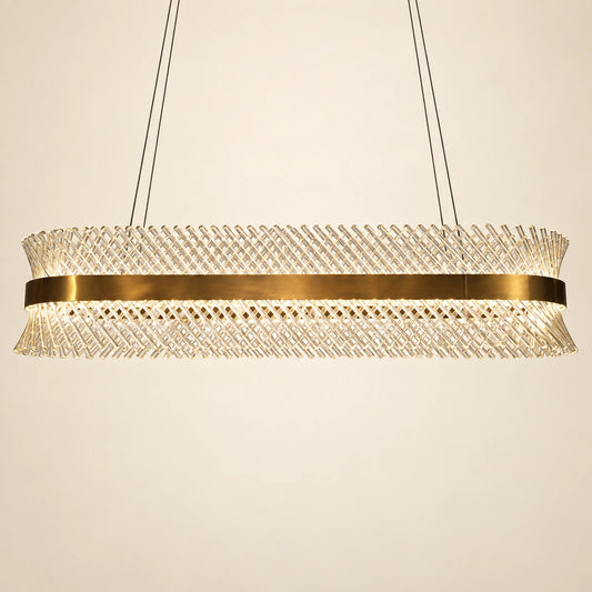 Antique brass clear glass lattice linear chandelier