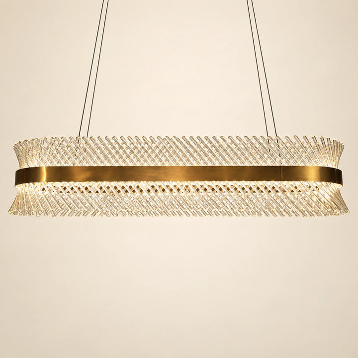 Bliss & Birch Antique Brass Clear Glass Lattice Linear Chandelier