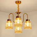 Illustration of H430-3+1 four-light amber glass chandelier; physical scale and light output unverified