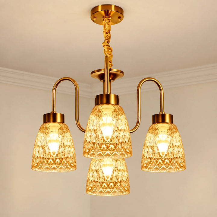 Bliss & Birch Four-Light Amber Glass Chandelier
