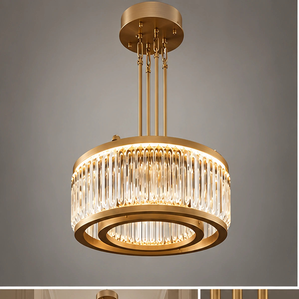 Antique brass crystal ring chandelier