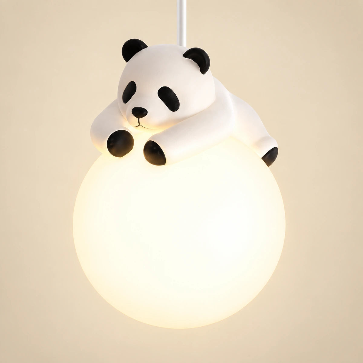 Panda Hug Globe Pendant in white resin and textured acrylic