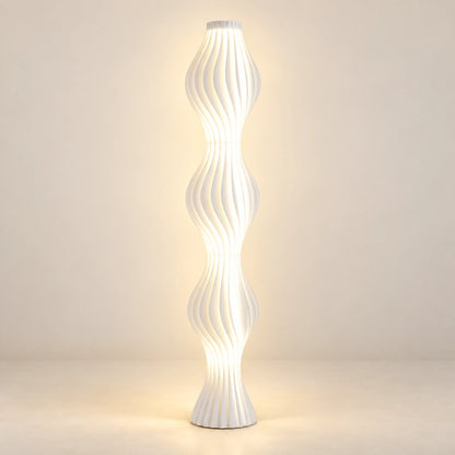 White three-wave ribbed sculptural LED floor lamp