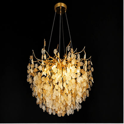 Amber crystal leaf chandelier
