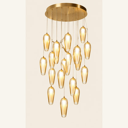 Gold amber twenty-light capsule cluster pendant
