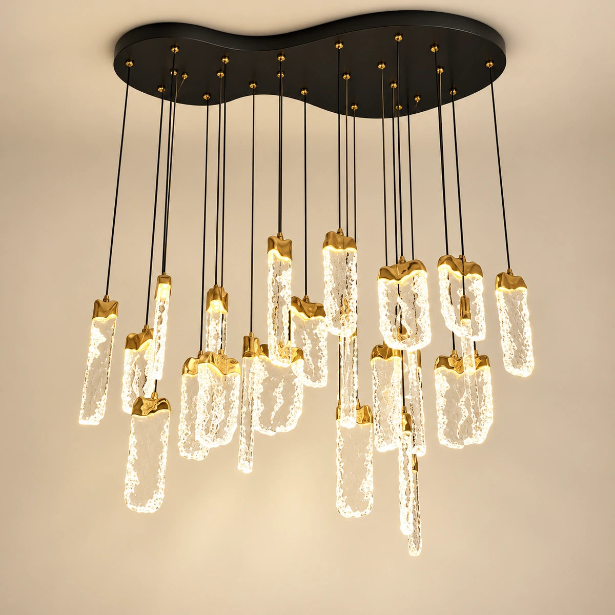 Gold clear loop twenty-two-light cluster chandelier