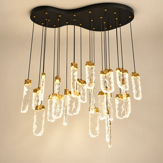 Gold clear loop twenty-two-light cluster chandelier