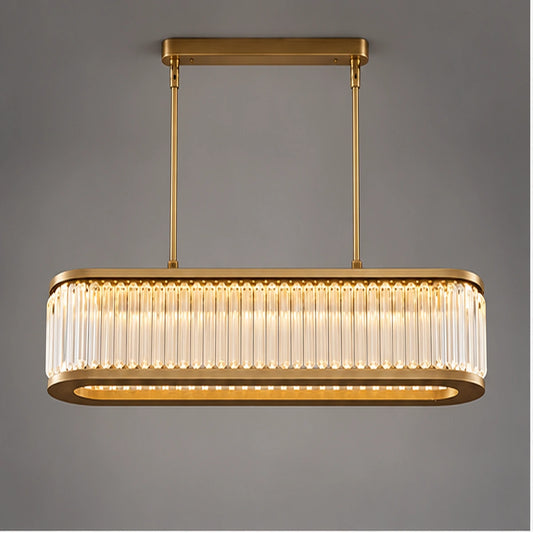 Antique brass linear crystal chandelier